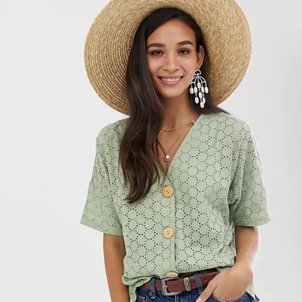 ASOS DESIGN button through Cotton top in broderie